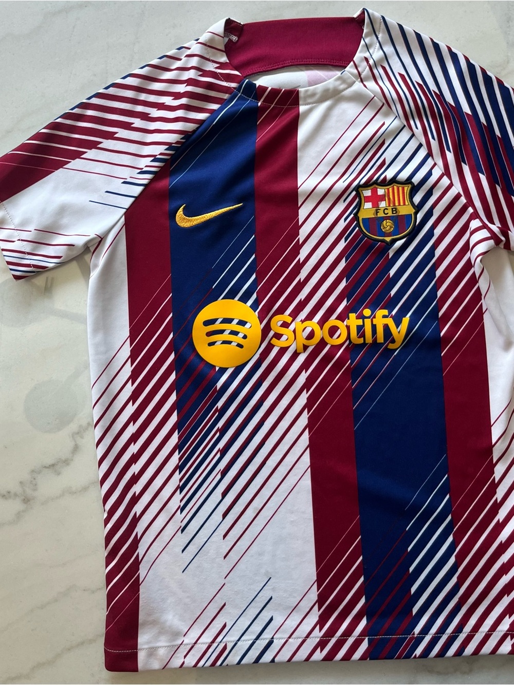 Nike Kids' Maroon, Blue & White FC Barcelona Stripe Jersey with Sponsor Logo